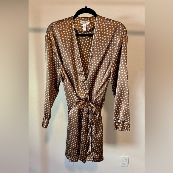 Calvin Klein Brown silky flower Print Women's Robe Size Small - Picture 1 of 6